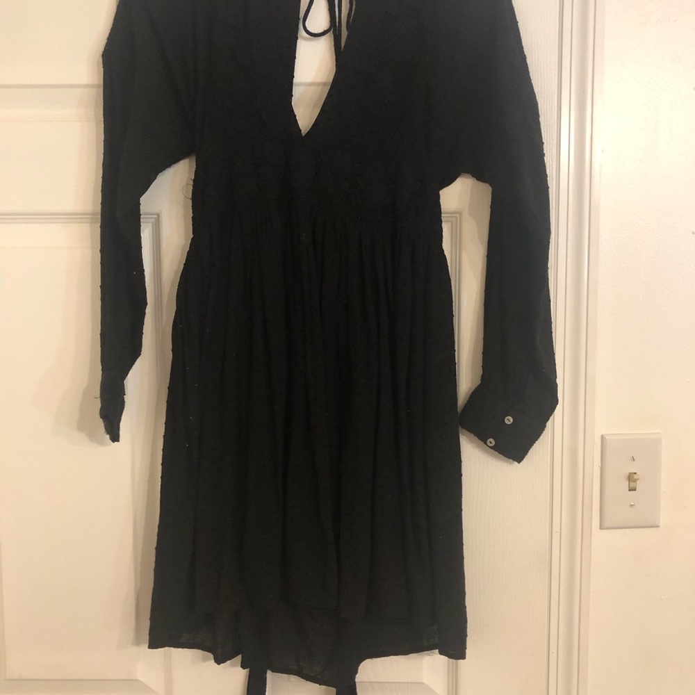 Free People Elegant Black Long Sleeve Dress Swiss Dot
